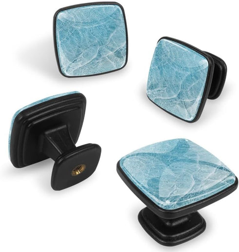 Ocean Decorative Cabinet Knobs, Elegant 1.2" ABS Glass Square Black Handles for Home Kitchen Bedroom Decor