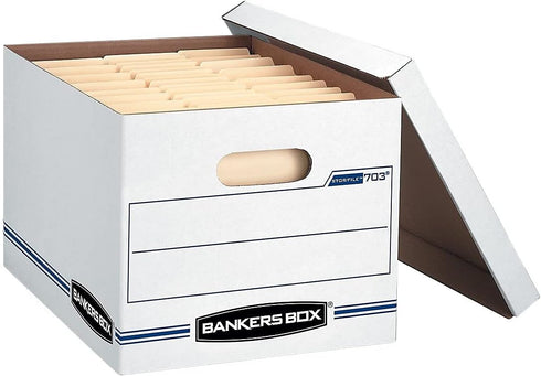 Bankers Box STOR/FILE Basic Duty File Storage Boxes, 12 Pack, Letter/Legal, White/Blue