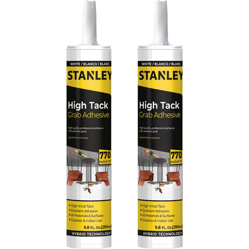 Stanley High Tack Grab Adhesive Caulk, 2X9.8 fl.oz., Waterproof and Paintable for Roofing and Tile