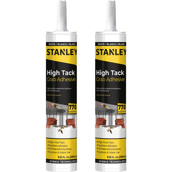 Stanley High Tack Grab Adhesive Caulk, 2X9.8 fl.oz., Waterproof and Paintable for Roofing and Tile