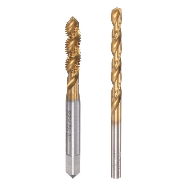 uxcell M6 x 1 Spiral Flute Tap and Twist Drill Bit Set, 5.0mm Metric Titanium Plated High Speed Steel Tool
