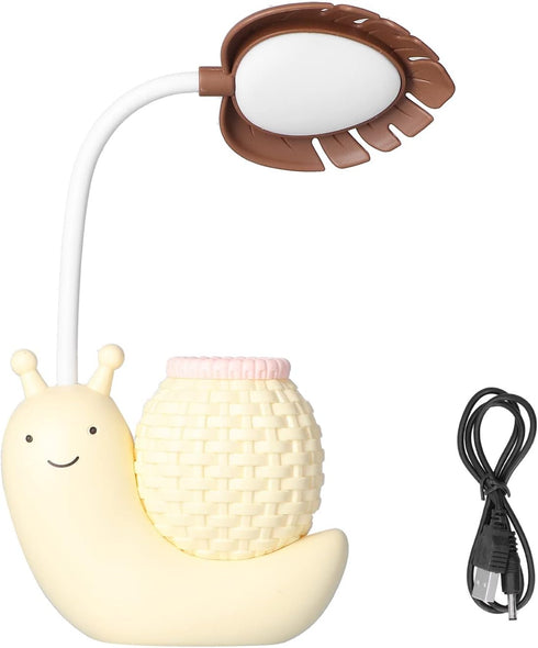 5V 0.6-3W FTVOGUE LED Desk Lamp with Pen Holder, Cartoon Snail Design, Rechargeable Flexibility, Warm White Light