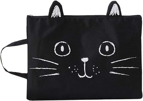 Sun Kea Cute Cat File Folders, A4 Size Zippered Canvas Portfolio Document Pocket, Students Stationery Organizer Handbag