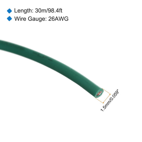 MECCANIXITY 26AWG Wire, 26 Gauge Stranded PVC Hookup Wire 30M/100ft Green, UL1007 Spool Tinned Copper