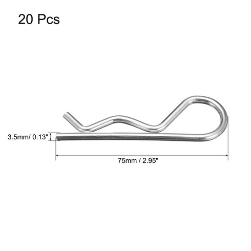 uxcell 20pcs Clip Pins 3.5mm Wire Carbon Steel 75mm Length R Shaped Spring Cotter Fastener Hardware Silver Tone