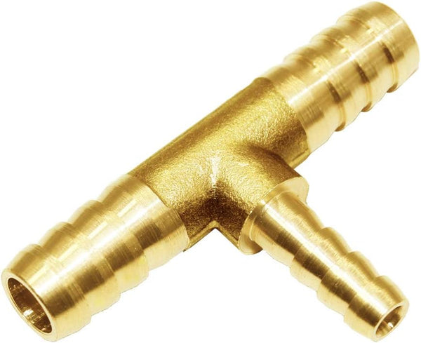 Joywayus Barb Reducer 3/8"x 1/4"x 3/8" ID Hose, Reducing Tee 3 Way Union Brass Fitting for Water/Fuel/Air