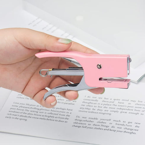 Hand Held Plier Stapler, Mini Manual Pink Stapler, 25 Sheet Capacity for Desk Home Office Supplies