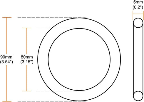 uxcell Fluorine Rubber O-Rings, FKM Seal Gasket for Plumbing, 90mm OD 80mm ID 5mm Width, Green, Pack of 1