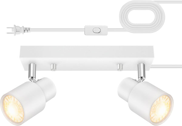 Plug in Track Lighting Fixtures Ceiling, White Track Light LED, 2-Light Track