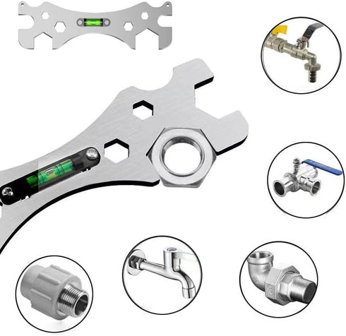 Faucet Wrench Spanner 9mm, 12mm, 14mm, 17mm, 23mm, 30mm Screw Nut Openings with Level for Shower Repair Bathroom Hose