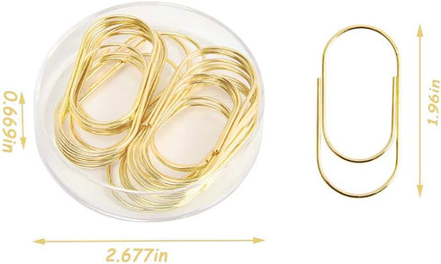 Gold Paper Clips, 20 Pcs, 50mm, 1.97 Inch, Jumbo Fat Wide, Non-Skid Smooth Finish, Medium Office Supply Accessories