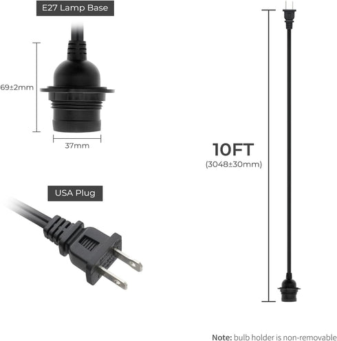 10 E26/E27 IP44 FIRMERST FT Hanging Lantern Pendant Light Cord with Socket, Waterproof, Ideal for Indoor/Outdoor Use