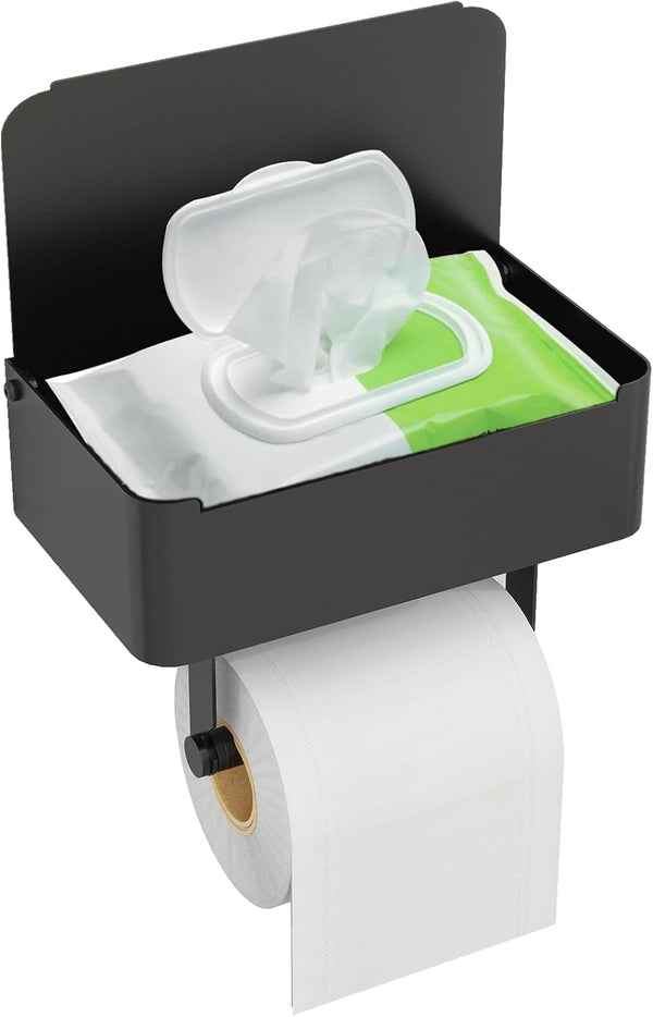 JUYSON Toilet Paper Holder with Shelf, Flushable Wipes Dispenser Fits for Bathroom