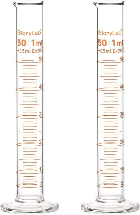 StonyLab 2-Pack 50ml Borosilicate Glass Graduated Measuring Cylinder