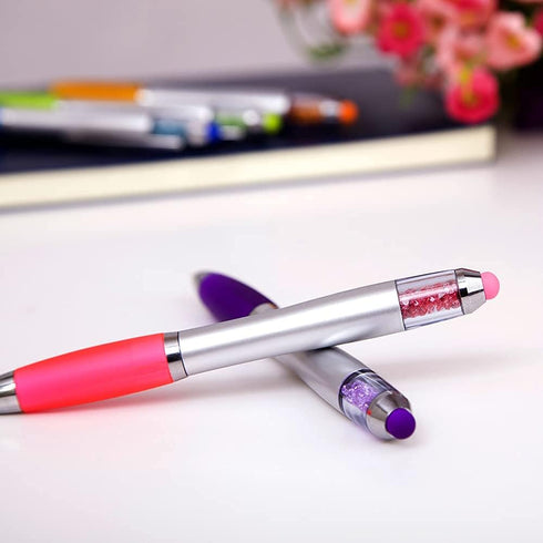 Stylus Pens 2-in-1 Ballpoint Pen, 1.0mm Medium Point with Crystals for Women, Black Ink Pen with Comfort Grip (10-Count)