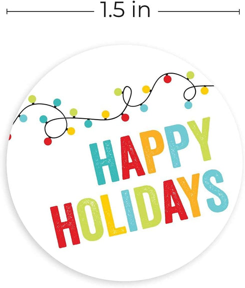 String of Lights Happy Holidays Stickers / 500 Festive Christmas Lights Labels / Small Business Holiday Labels