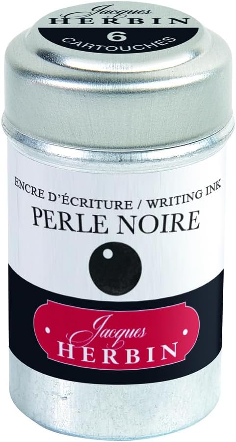 Herbin Fountain Pen Ink, 1 tin of 6 cartridges, Perle Noire
