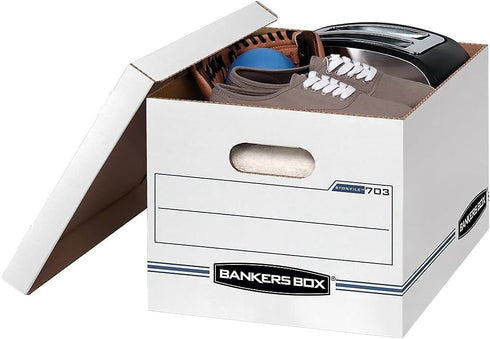 Bankers Box STOR/FILE Basic Duty File Storage Boxes, 12 Pack, Letter/Legal, White/Blue