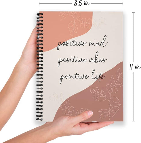 Softcover Positive Motivational Spiral Notebook, 8.5" x 11", 120 Wide Ruled Pages, Durable Gloss Laminated Cover, Black