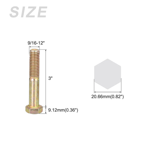 Hex Bolts 5Pcs (9/16-12x3"), Grade 8 Carbon Steel Zinc Plated Partial Threaded Hex Head Screw for Furniture Repair