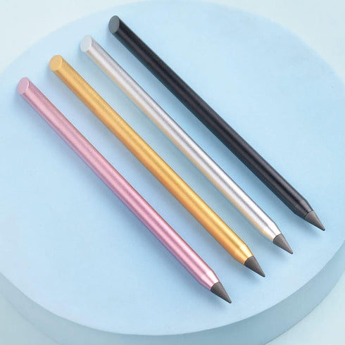 AUAUY 2PCS Metal Inkless Pencil, Reusable Everlasting Pencil with 2 Replaceable Nibs for Writing Drawing