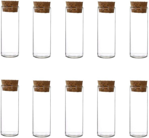 10Pcs 40ml Glass Test Tubes with Cork Stoppers, Clear Flat Borosilicate Bottles for Beads Candy Storage