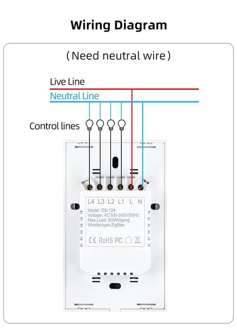 Zigbee Touch Smart Switch, Compatible with Alexa, Google Home, Hubitat, Neutral Wire Required (1 Gang, Black)