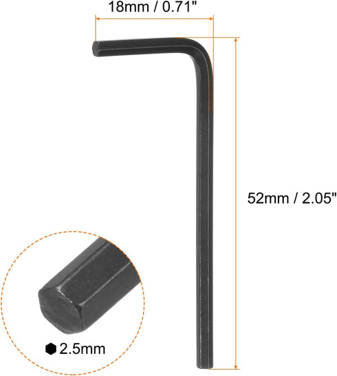 5pcs Hex Key Wrench 2.5mm L-Shape Hexagon Metric Wrenches Chrome Vanadium Steel Repairing Tool for Home Repair, Black