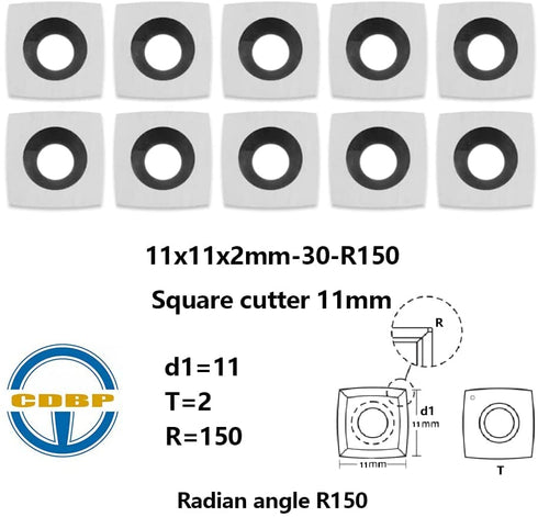 11mm Square Carbide Inserts Cutters 11 11 2.0mm-R150 Replacement for Woodworking, 10pcs for Planer Lathe Tools