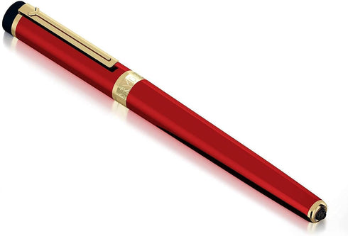 Dryden Designs Fountain Pen Gift Pouch with Medium Nib - Includes 24 Ink Cartridges - MCM (Red)