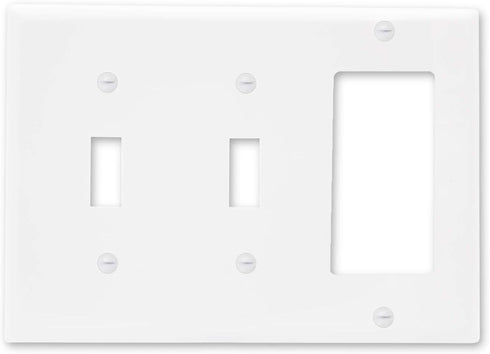 Maxxima 5 Pack 3 Gang Standard/Double Toggle Switch Outlet Wall Plate - White, Standard Size
