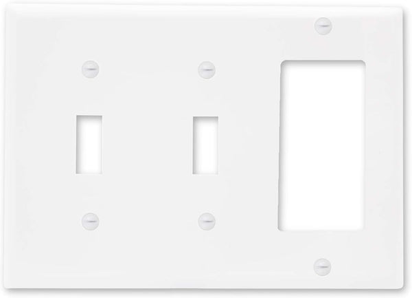 Maxxima 5 Pack 3 Gang Standard/Double Toggle Switch Outlet Wall Plate - White, Standard Size