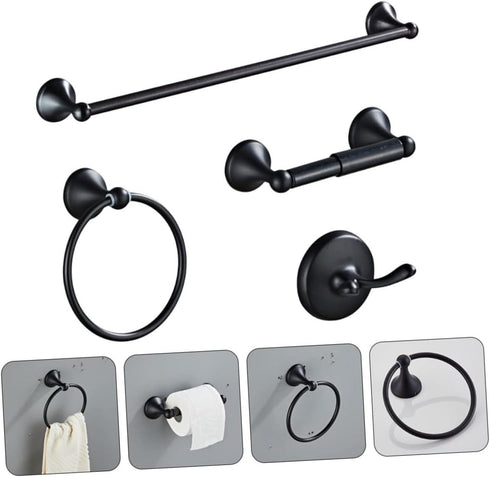 Set Stainless Steel Bathroom Towel Rack Wall-Mounted Towel Holder Elegant Black Durable and Modern Design for Efficient