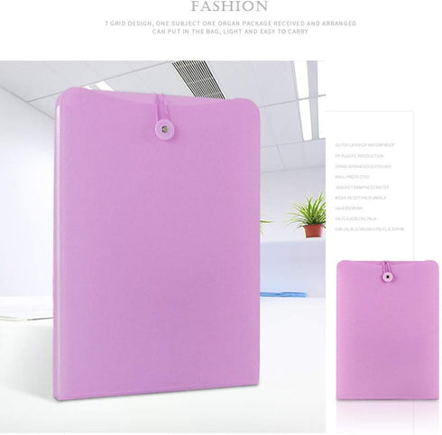 Vertical Expanding Accordion Folder with 7 Pockets, A4 Letter Size Document Wallet Organizer Bag, Pink with Elastic