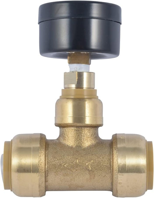SharkBite 3/4 Inch Pressure Gauge Tee, Push to Connect Brass Plumbing Fitting