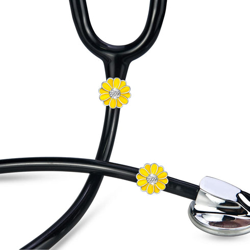 2 Pack Sunflower Bling Stethoscope Charms, Unique ID Name Tag for Doctor Nurse Gift
