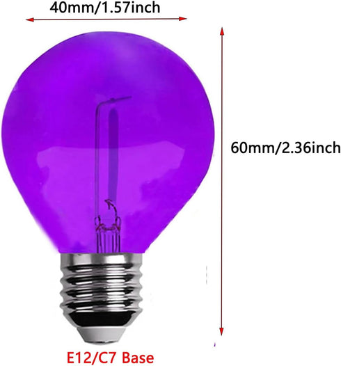 G40 Light Bulbs Replacement Purple 1W Shatterproof Plastic LED Globe Bulbs G40 LED String Lights Replacement Bulb E12/C7 Candelabra Base for Indoor Outdoor Patio String Lights,15 Pack(Purple) by JuzizjMEFOD