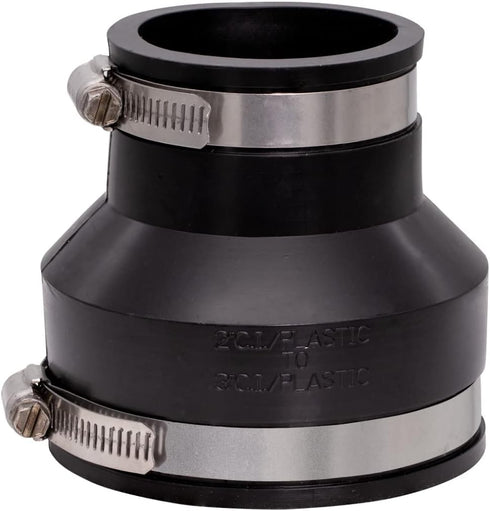 Fernco 1056-32 3-in. x 2-in. Flexible PVC Reducing Pipe Coupling for Plumbing Connections, 2-Pack