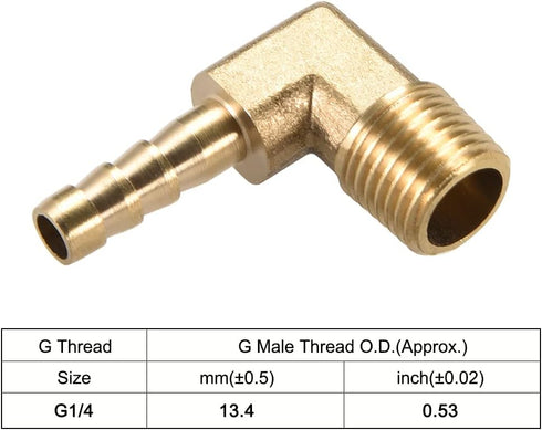 uxcell Brass Barb Hose Fitting, 90 Degree Elbow 6mm Barbed to 1/4 PT Male Pipe Adapter Connector, 2pcs
