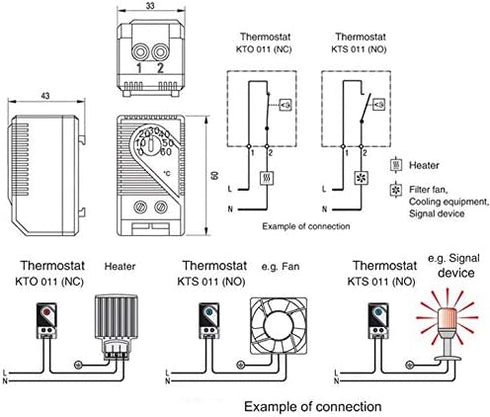 Mechanical Thermostat, 0-60 Adjustable Normally Close Temperature Controller Switch (KTO011)
