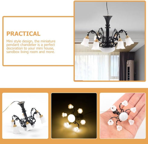 Angoily Miniature Chandelier for Dollhouse Tiny House Ceiling Light Pendant Metal Mini Ceiling Lamp for Sandbox Model