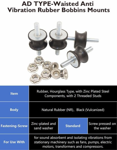 M8 Rubber Waisted Vibration Isolation Mounts Anti Vibration Isolator Mounts 2 Threaded Studs Shock Absorber Silent-Blocks for Motors Compressors Pumps, 4pcs M8x23-40x30x27mm, 8pcs M8 LockNuts by EASYEAH
