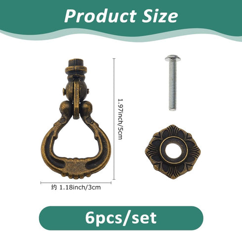 6 Sets 1.18" SUPERFINDINGS Ring Drawer Pulls Vintage Cabinet Ring Handles Antique Bronze Dresser Handles Width Drawer
