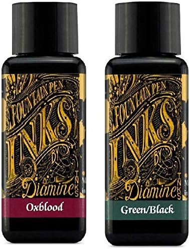 Diamine Oxblood & Green Black Fountain Pen Ink 30ml - 2 Pack