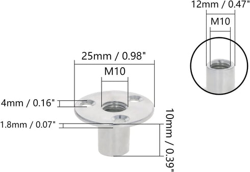 Yinpecly 10Pcs M10 Brad Hole T-Nut, Zinc Plated Carbon Steel 3-Hole T-Nuts for Furniture Hardware