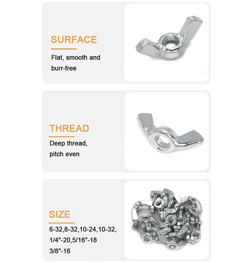 binifiMux 8-32 Wing Nuts, Pack of 60, Fasteners Parts, Butterfly Nut for Hurrican Shutter Panel, Hand Twist Tighten