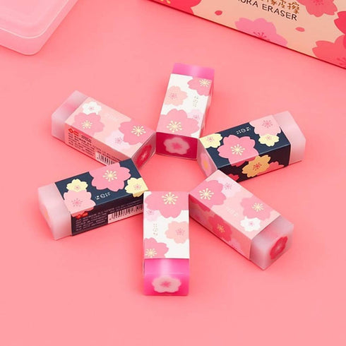 Cauaoa 3 Pcs Pink Lovely Cherry Blossoms Rubber Erasers Sakura Petal Sketch Painting Pencil Correction Tool School