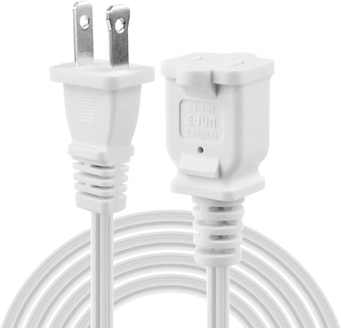 US AC Power Extension Cable Cord, SPT-2 16AWG/2C 125V 13A, 2-Prong Polarized Male to Female Extension Cord, 10 ft, White