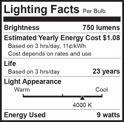 Bioluz LED 60 Watt Light Bulbs, 4000K Cool White, 9 Watts = 60W, Non-Dimmable A19 LED Light Bulbs, 6 Pack