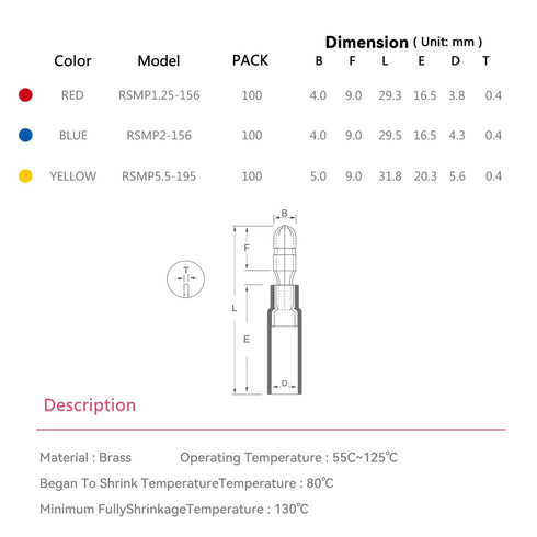 HKS 100 PCS Heat Shrink Male Bullet Connector - Red 22-16 AWG Electrical Wire Connectors Kit for Automotive